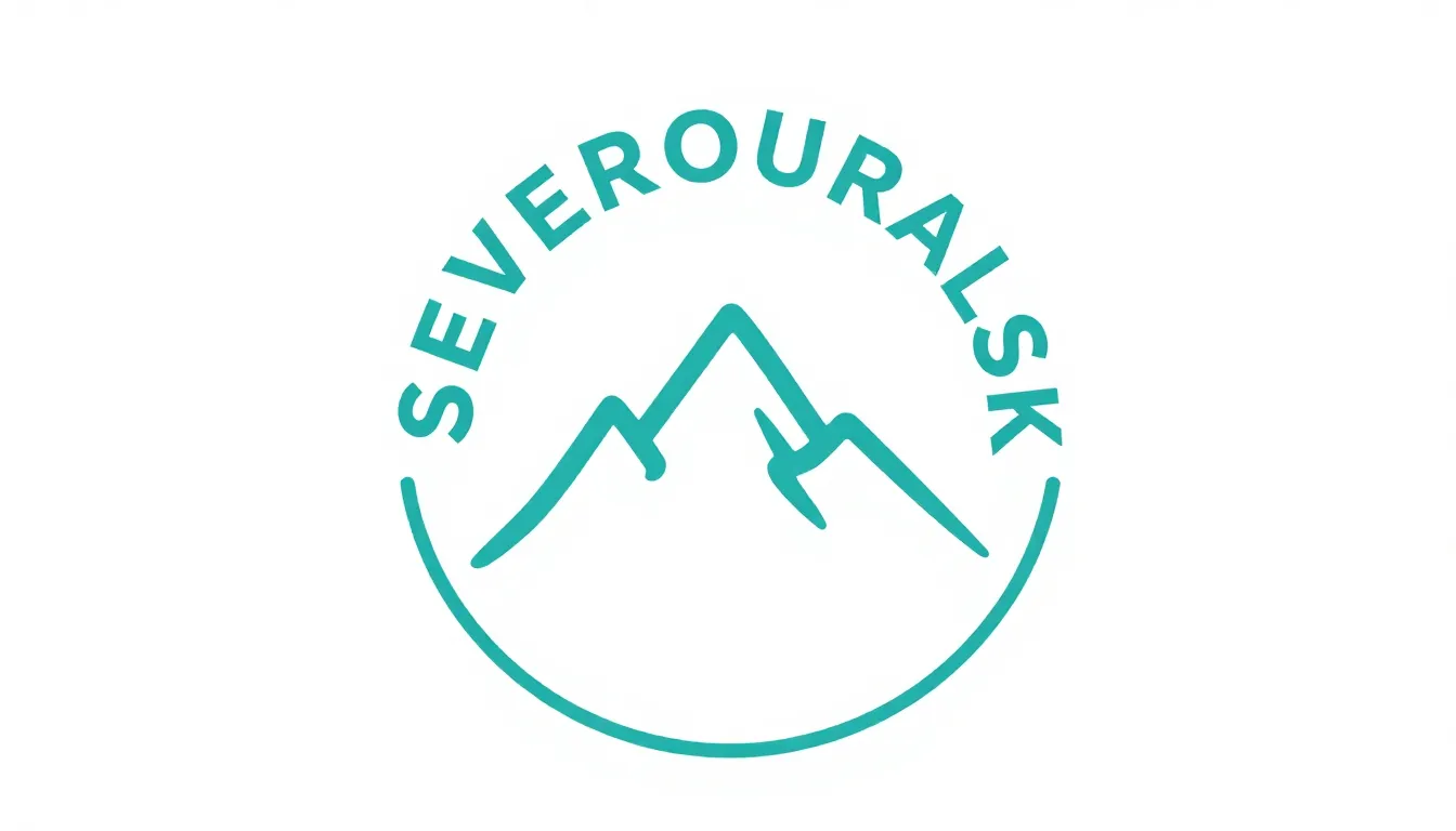 Minimalist circular logo, the word 'SEVEROURALSK' curved aro...