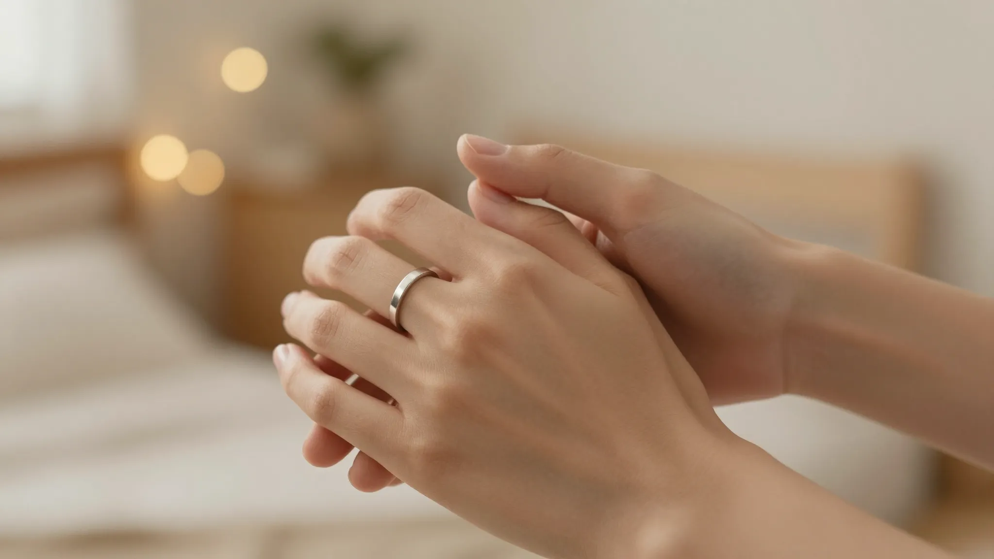 Close up of a couple's hands gently intertwined, a simple si...