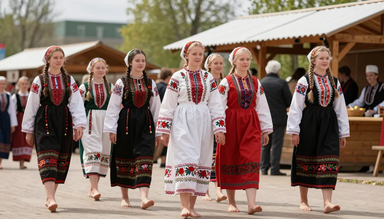 Traditional Maslenitsa festival, group of beautiful young wo...