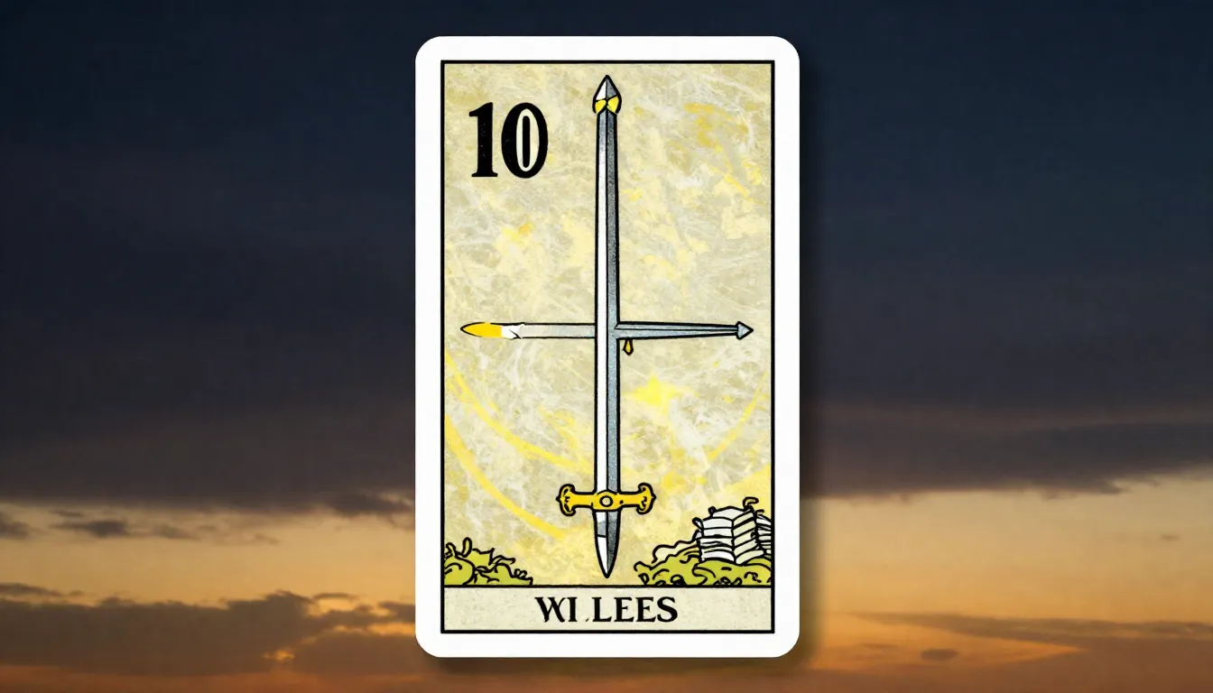 Tarot card Ten of Swords, artistic and symbolic, a dark sky ...