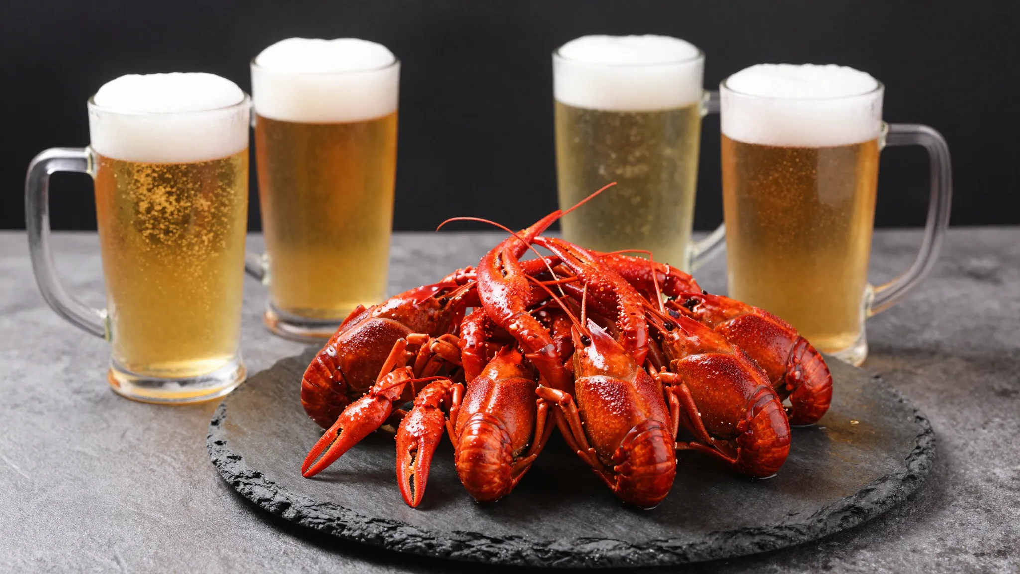 A gourmet platter of boiled red crayfish and king crab legs ...