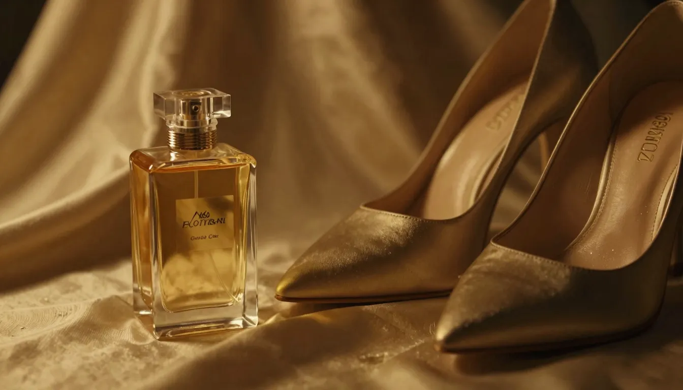 A cinematic close-up of a luxury perfume bottle next to a pa...