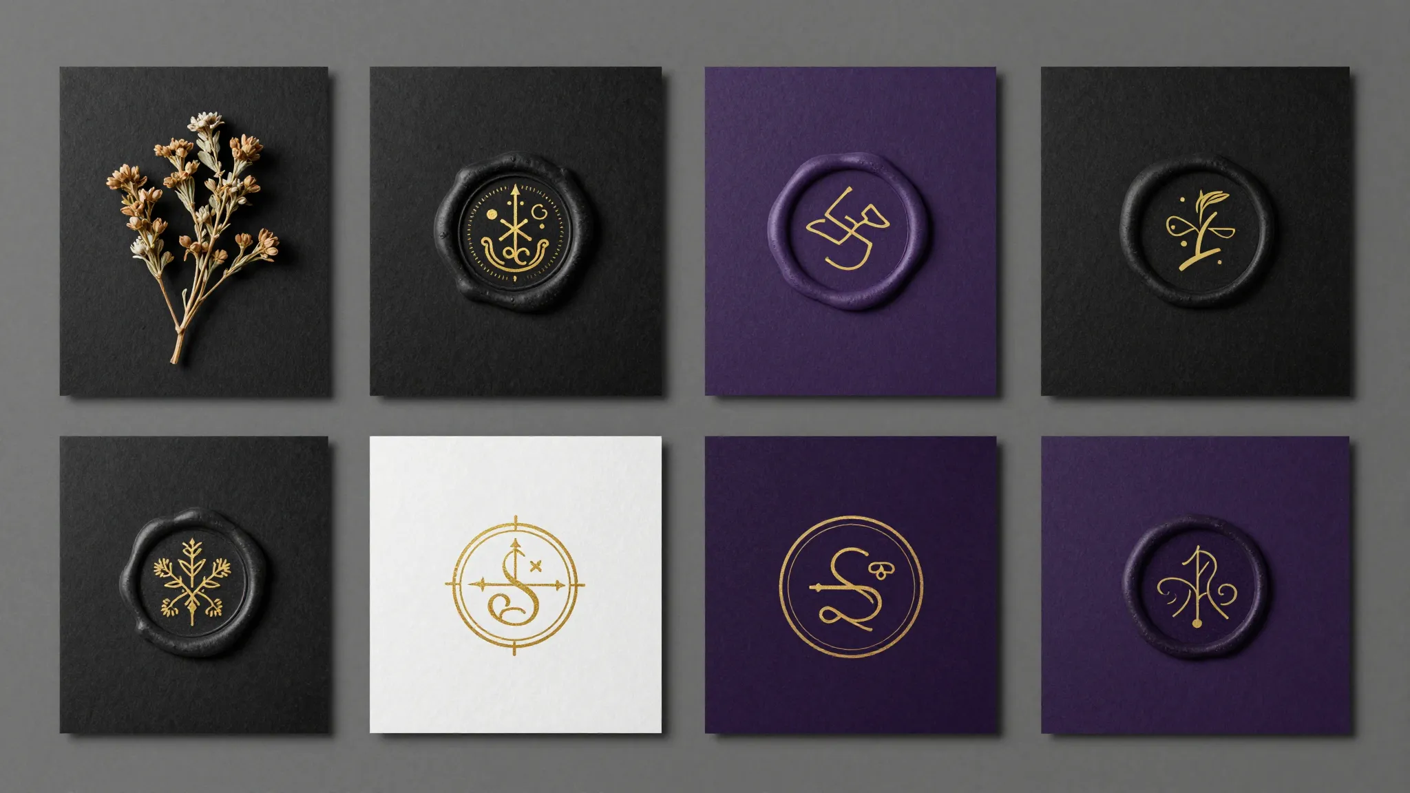 A professional brand identity mood board for a modern sorcer...
