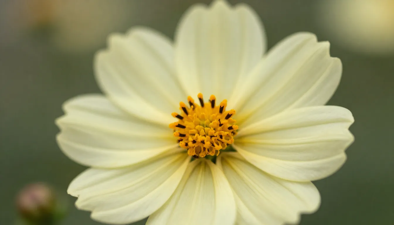 Macro photography of a pale yellow flower with a bright oran...