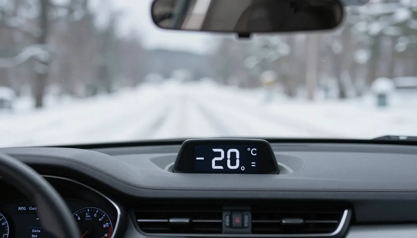 A high-quality image of a car dashboard showing minus 20 deg...