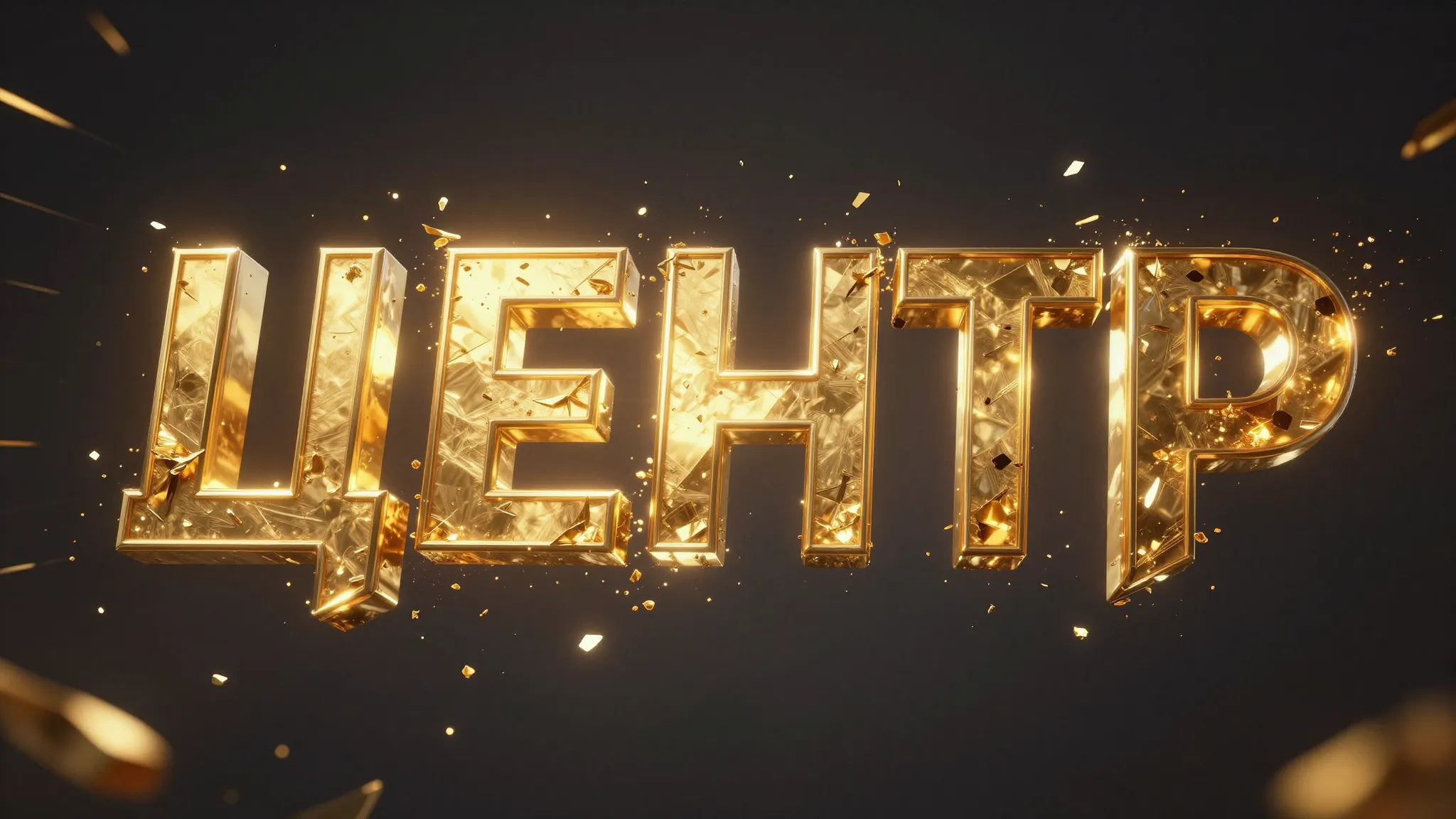 Cyrillic word 'ЦЕНТР' assembling from flying golden shards c...