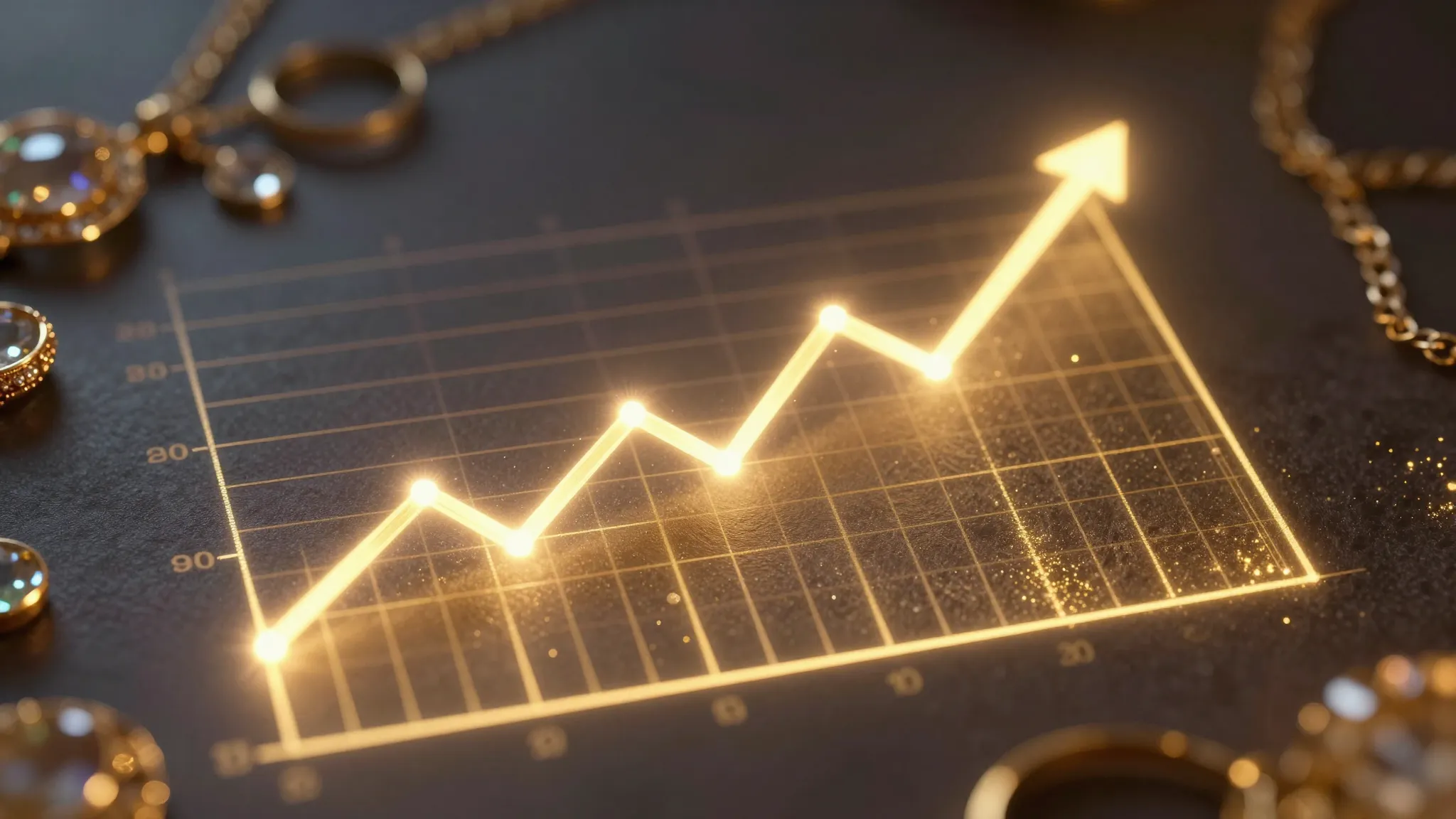 A magical glowing chart showing a golden line rapidly rising...