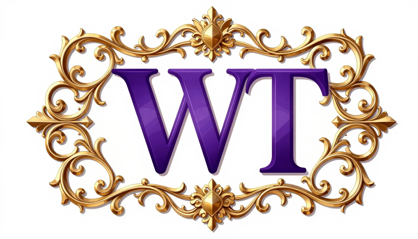 Intricate ornamental logo design of letters 'WT', featuring ...