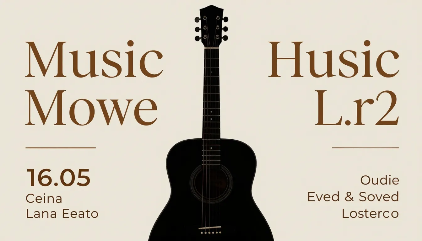 Minimalist music event poster, acoustic guitar silhouette, e...