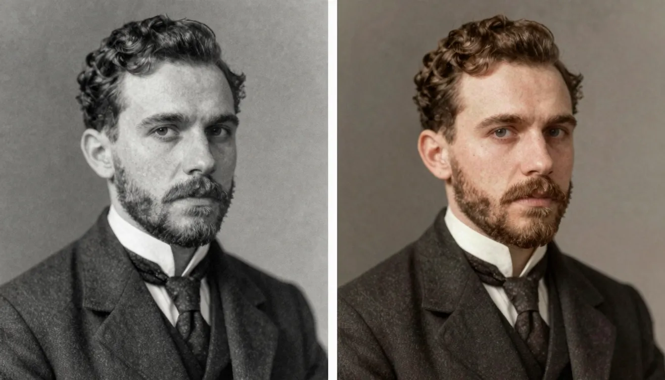 Professional photo restoration process, side by side compari...