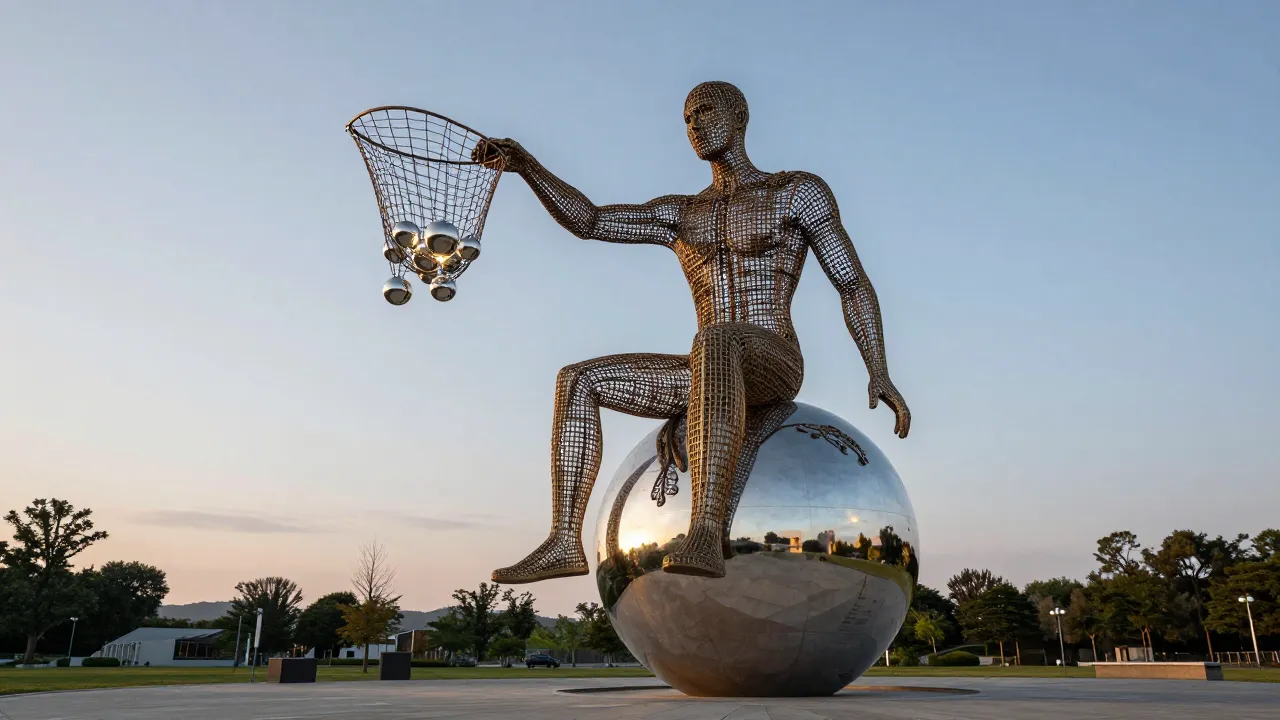 A grand outdoor bronze and steel sculpture called 'The Star ...