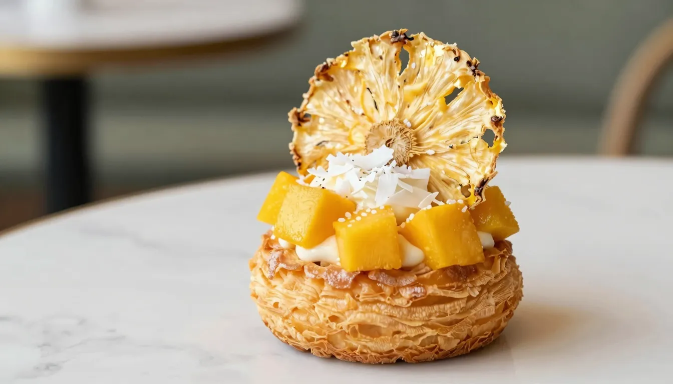 Professional food photography of a Tropical Dawn choux pastr...