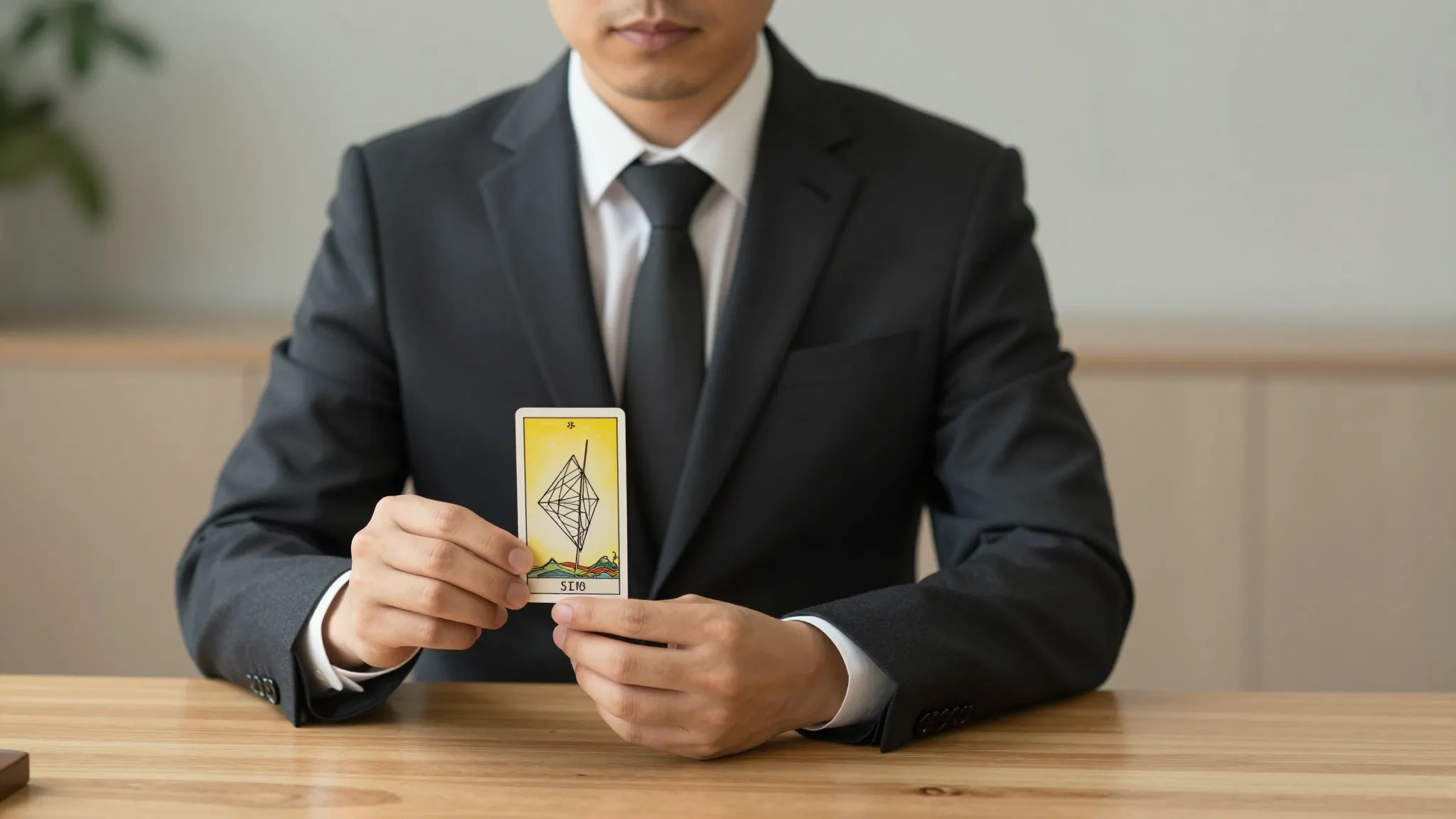 A professional portrait of a modern male tarot master in a d...