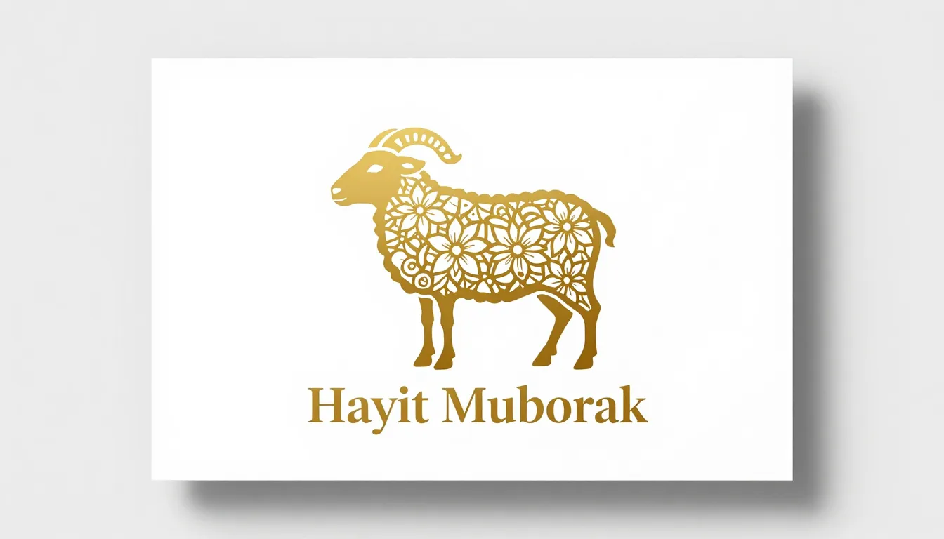Minimalist Eid al-Adha card design, a stylized sheep silhoue...