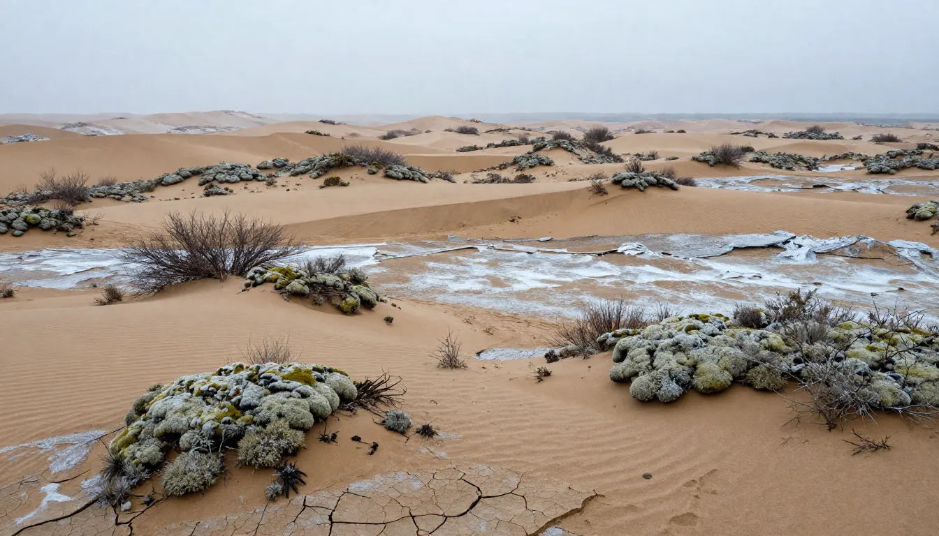 Tundradesert: a surreal landscape of endless sand dunes cove...