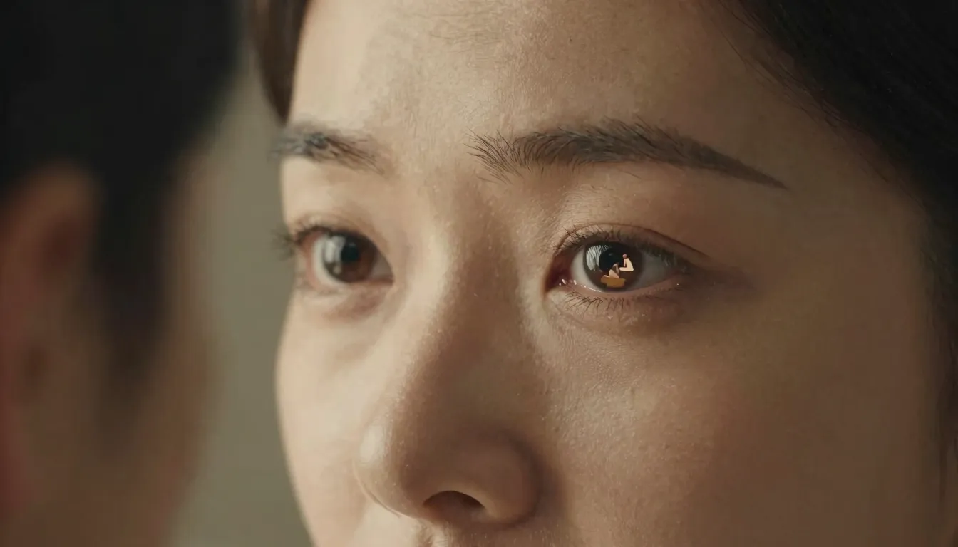 A cinematic close-up of a person's eyes looking intensely an...