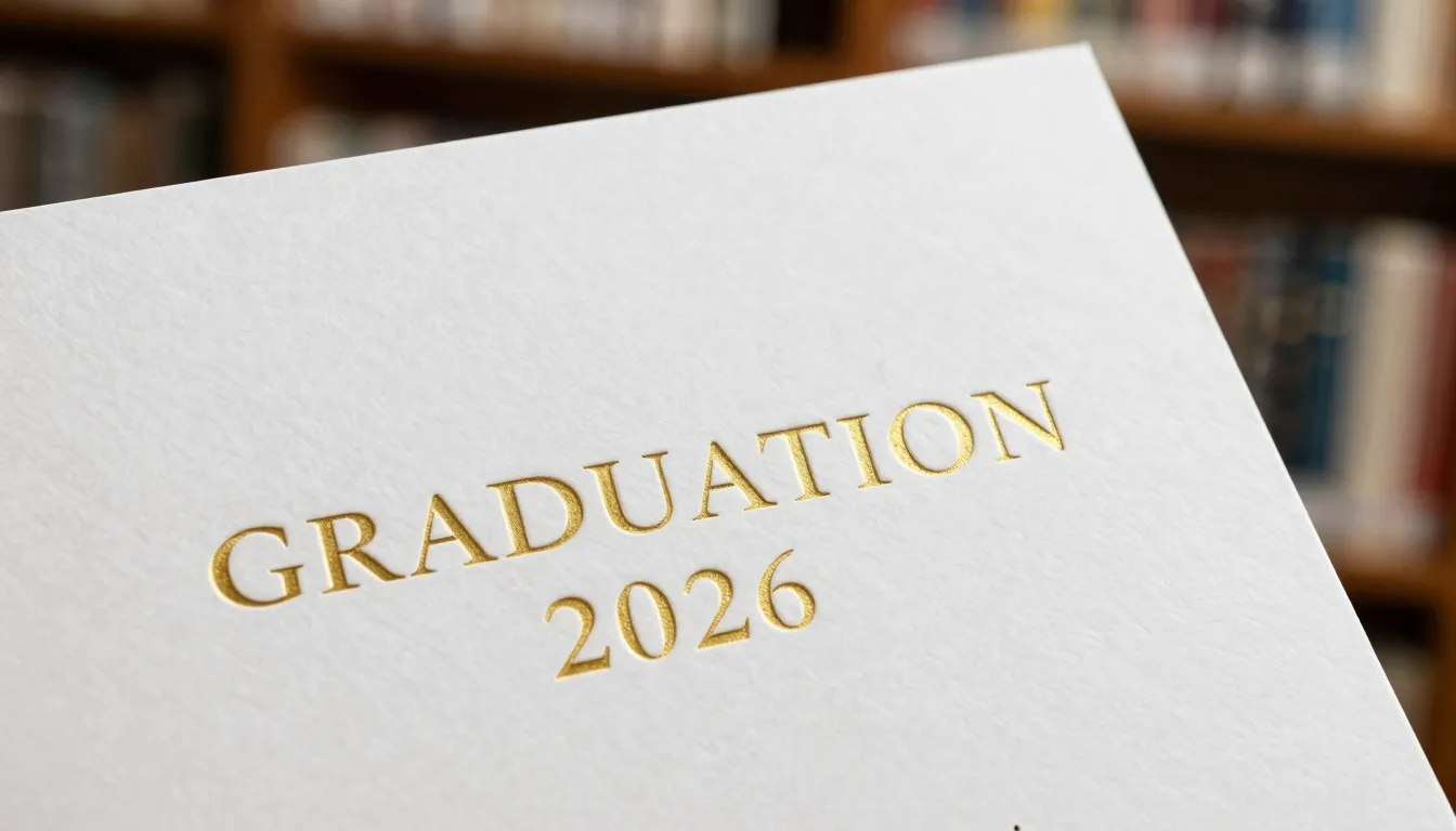 Elegant graduation invitation template, clean white textured...