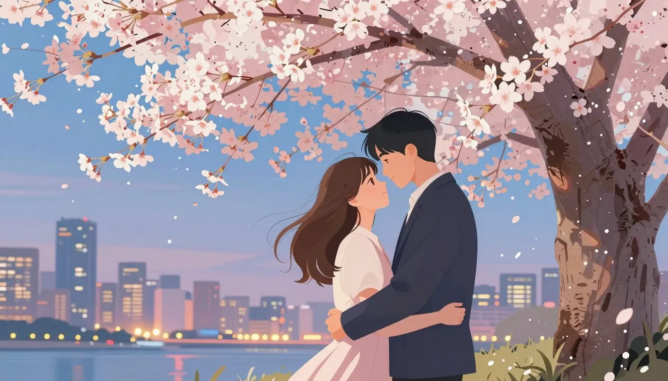 A beautiful artistic illustration of a couple embracing unde...