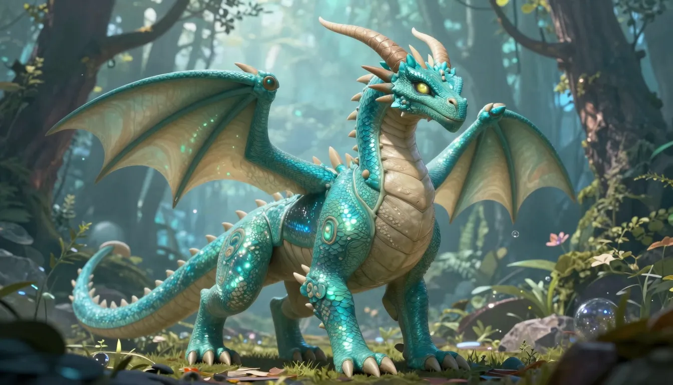 A majestic Nardoragon avatar standing in a mystical forest, ...
