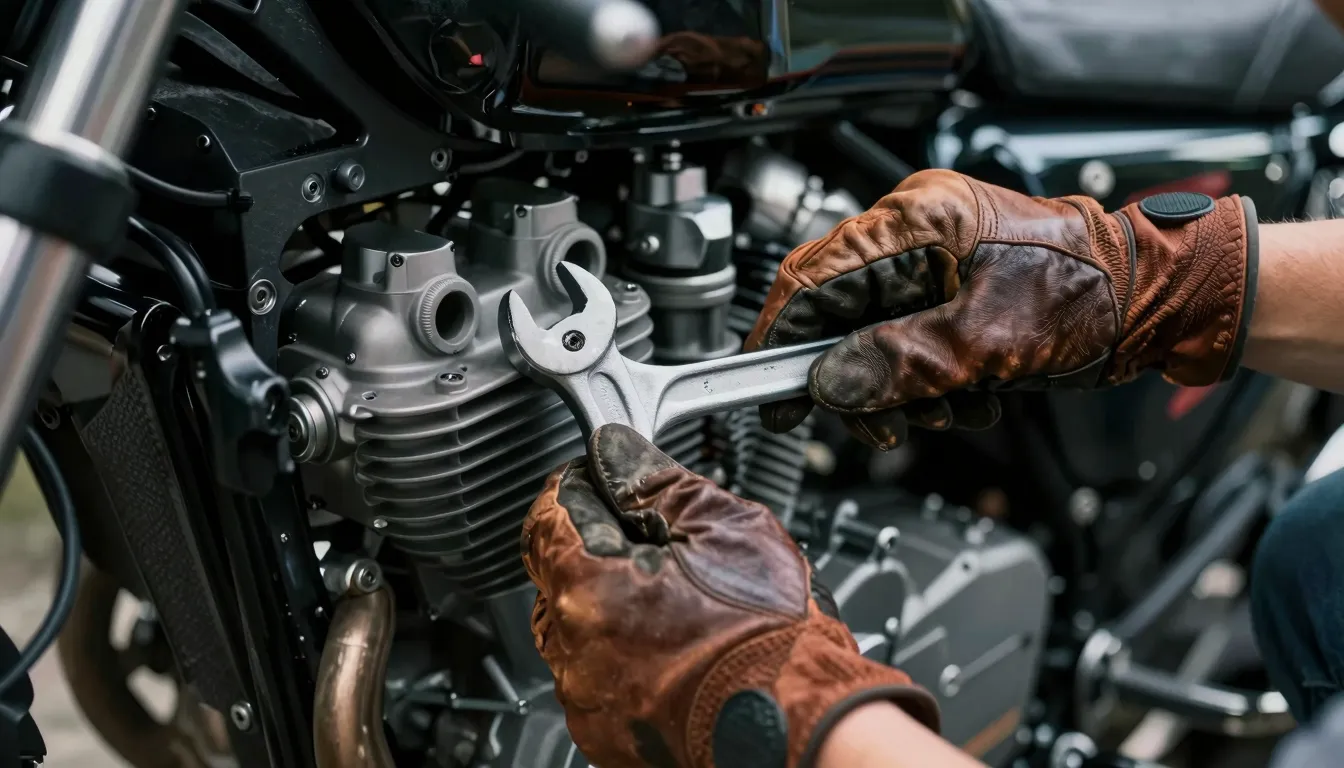 Close-up shot of a person's hands in leather gloves working ...
