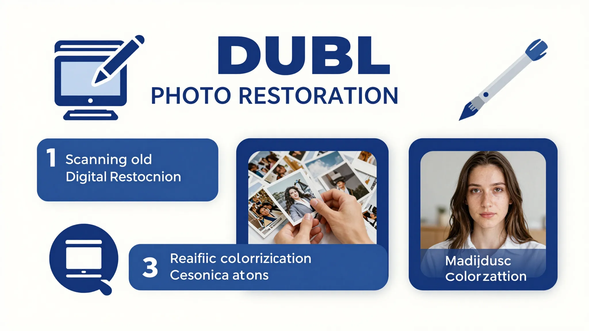 Infographic design for a photo service named 'DUBL'. The lay...
