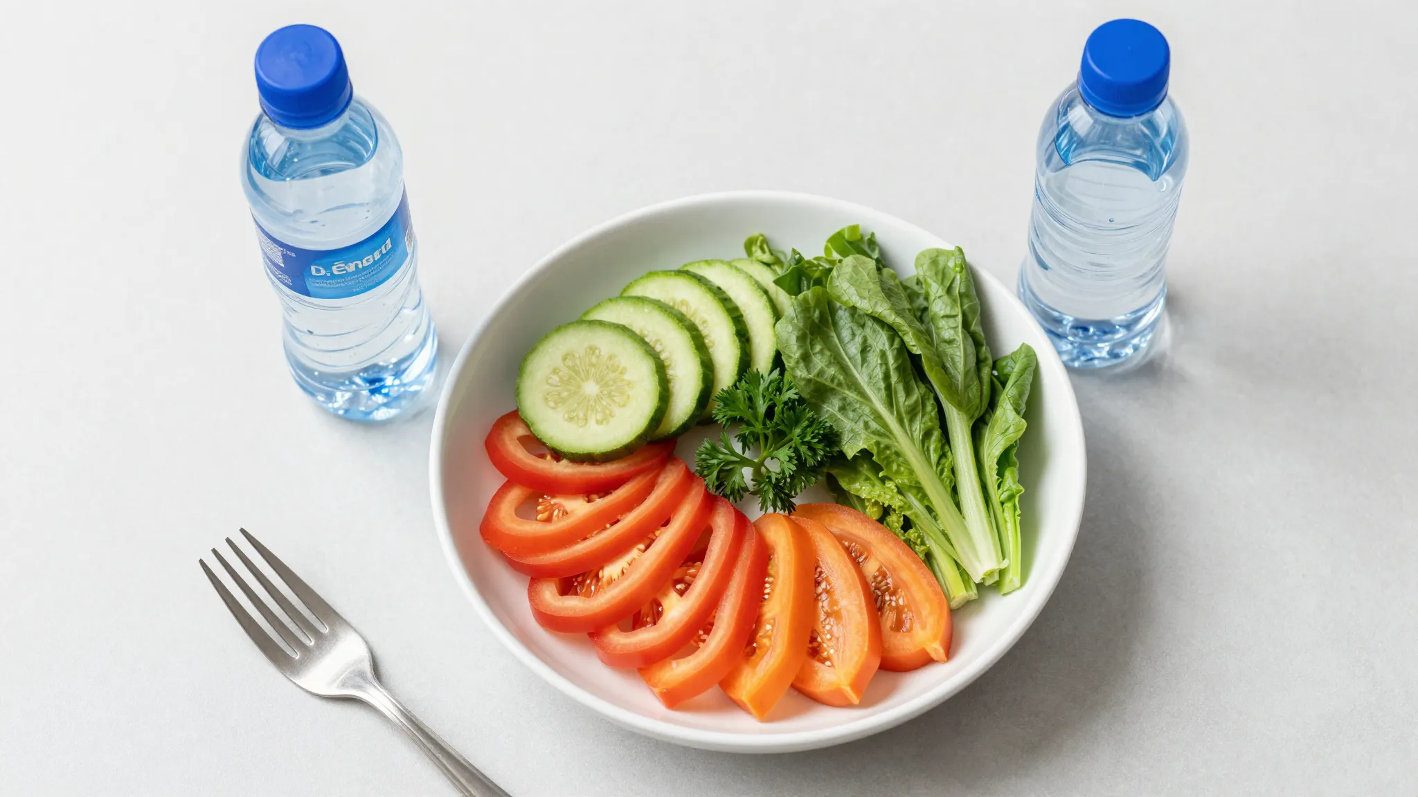 A top view of a healthy balanced meal with fresh vegetables ...