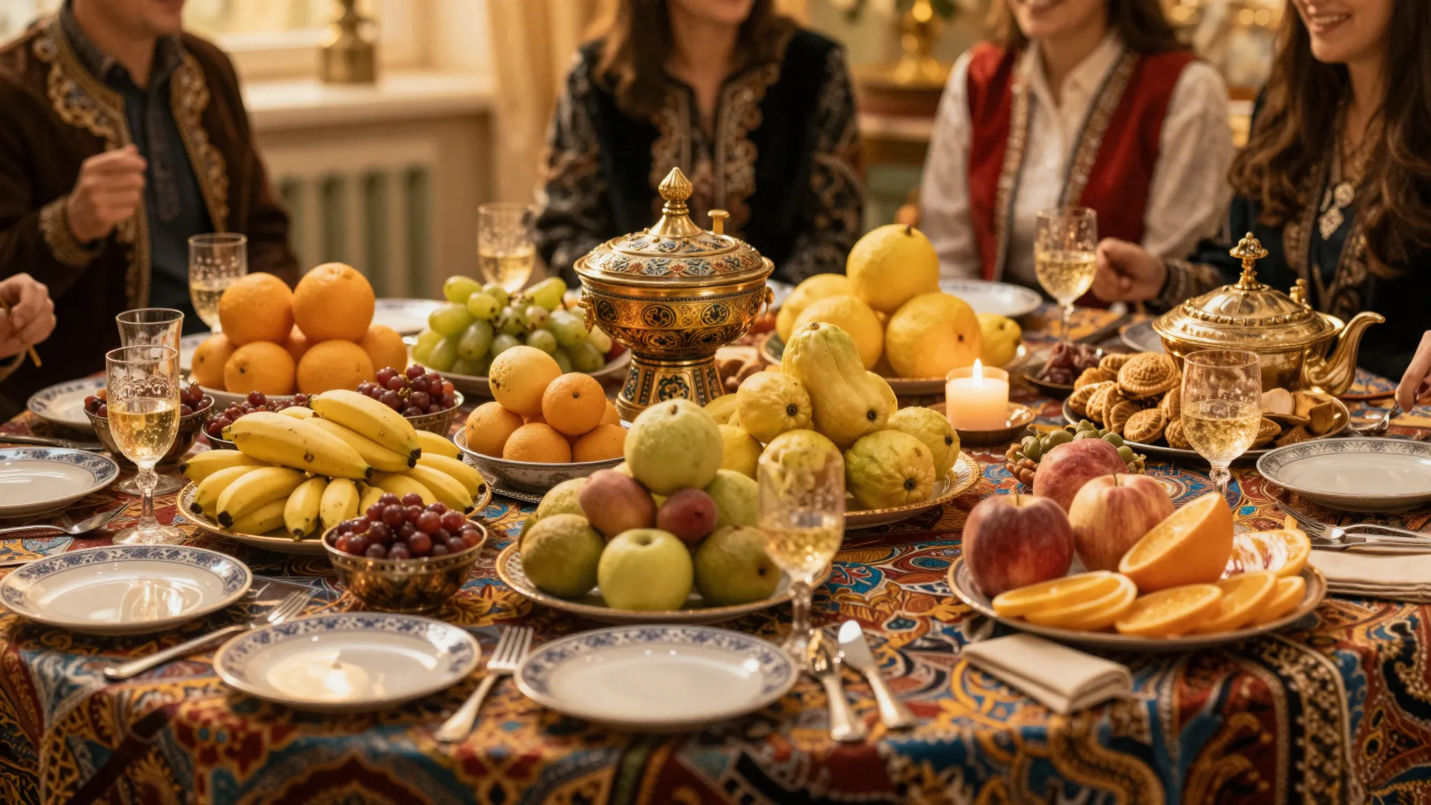 A festive Kyrgyz celebration scene, a beautifully set tradit...