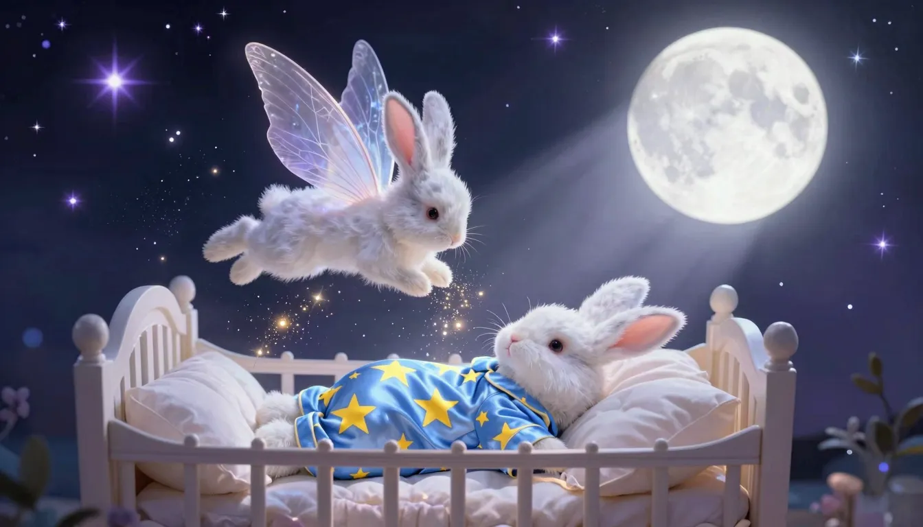 Fairytale fantasy illustration of a fluffy snow-white bunny ...
