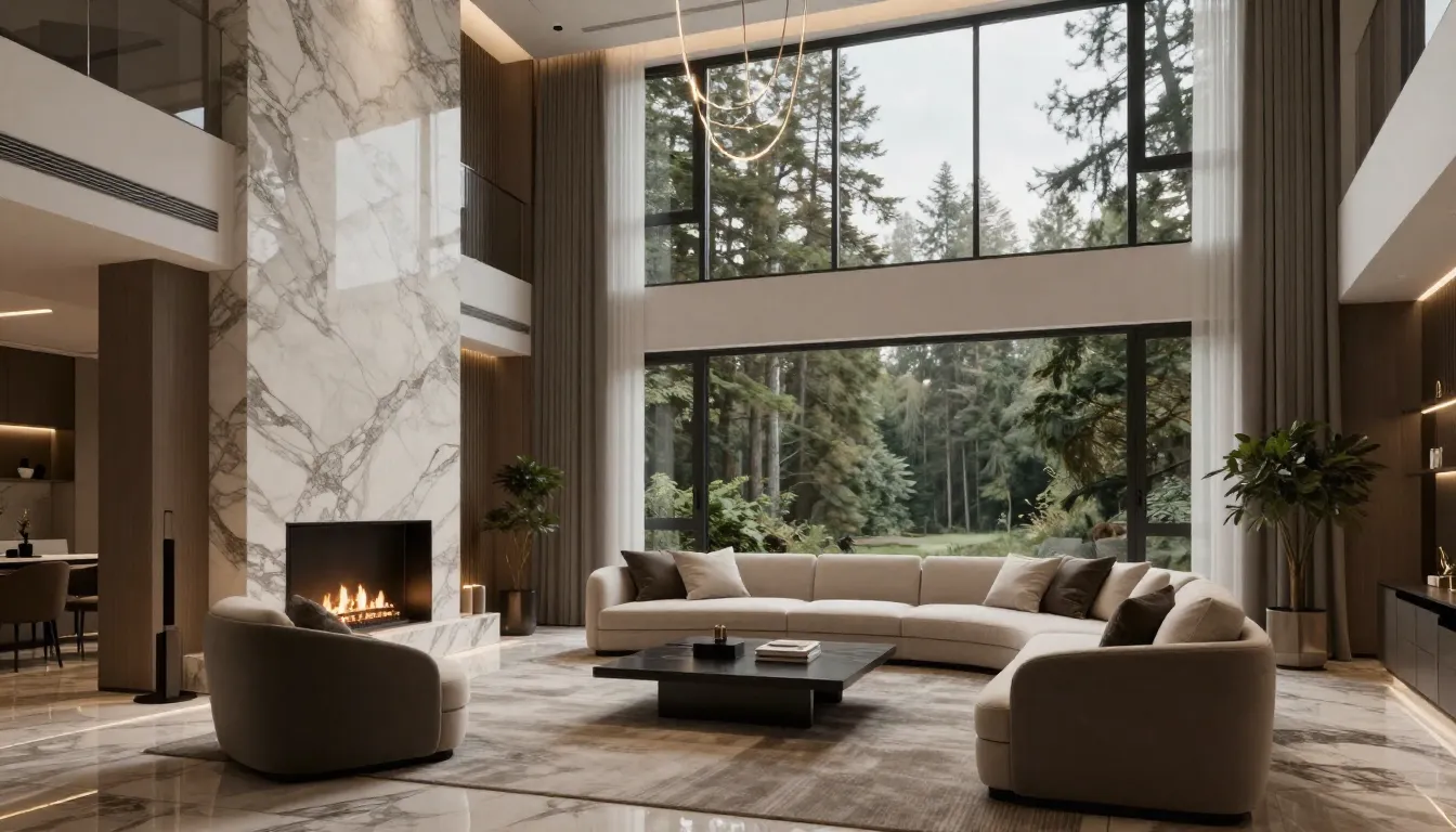 Interior design of a luxury living room, high ceilings, cont...