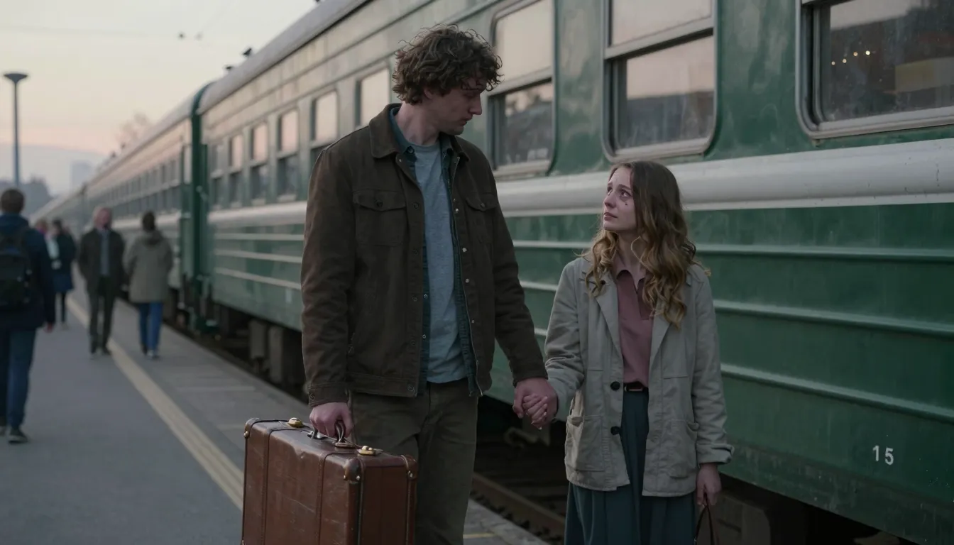 Emotional farewell of a Slavic man and woman. The man is alr...