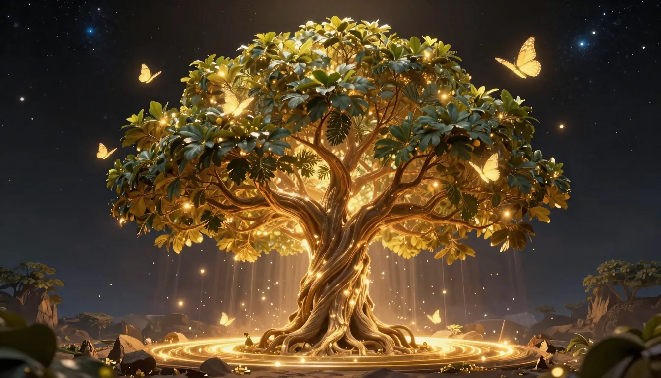 A magnificent Tree of Life growing from a golden energy vort...