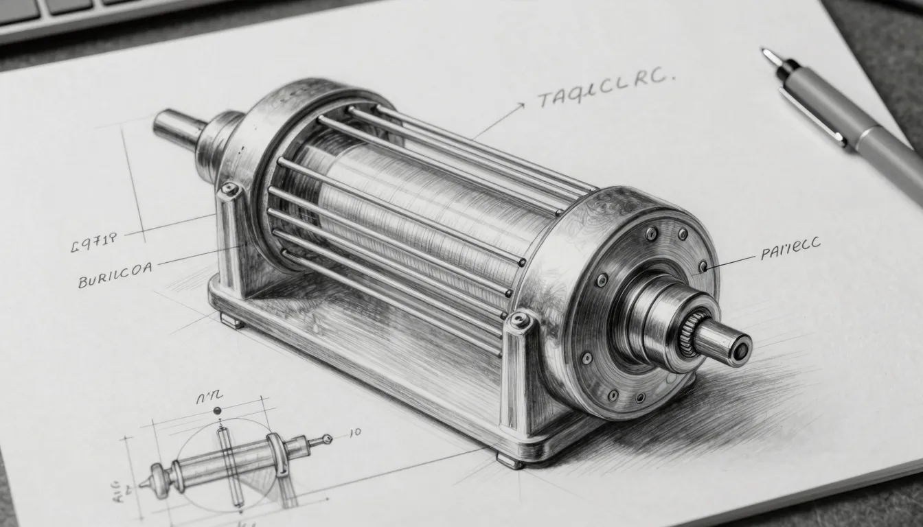 Pencil drawing of a high-tech isotopic heater on a drafting ...