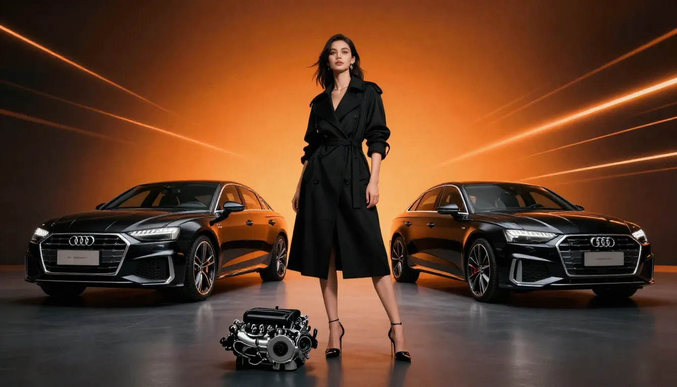 Vertical banner, 9:16 aspect ratio. A stylish woman in a lon...