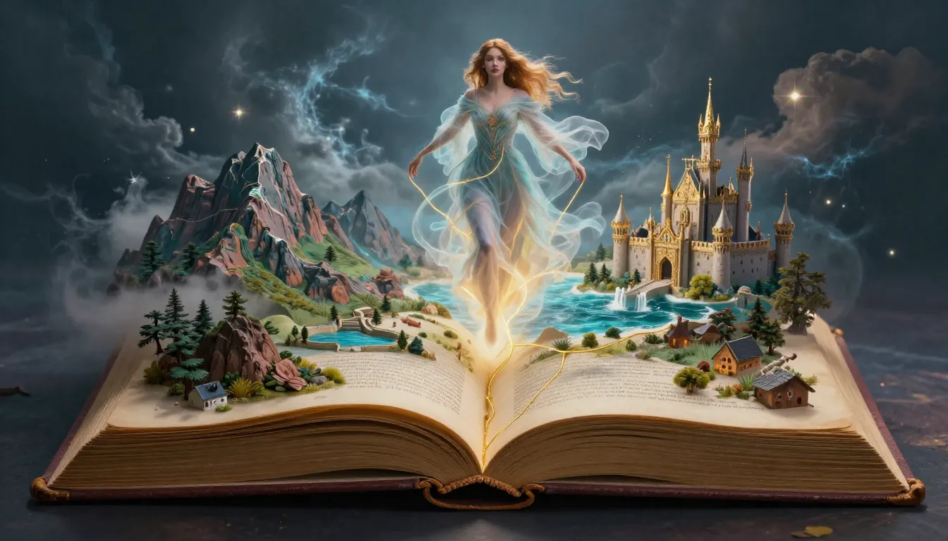 A giant open ancient book. From its pages, a 3D world emerge...