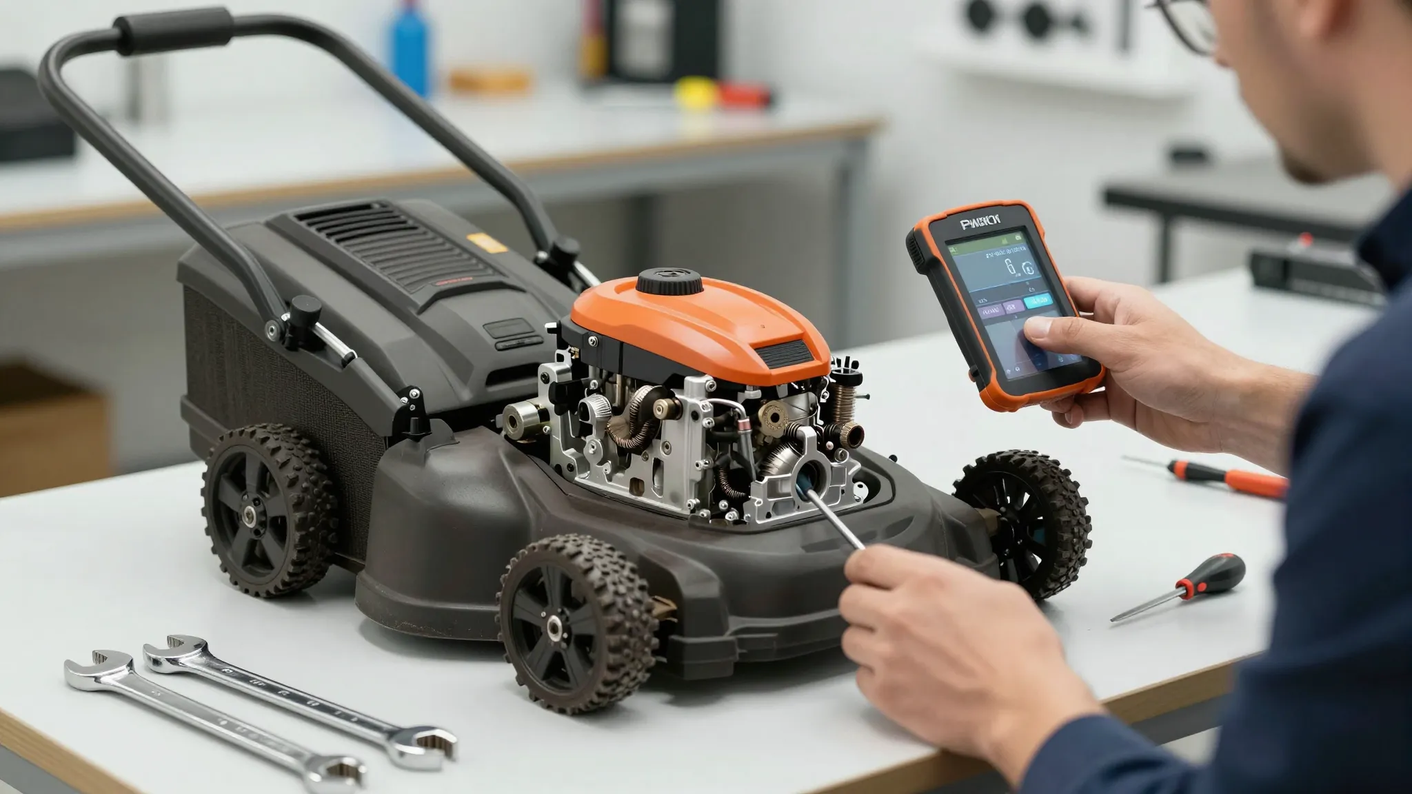 Professional garden equipment repair service, a modern lawn ...