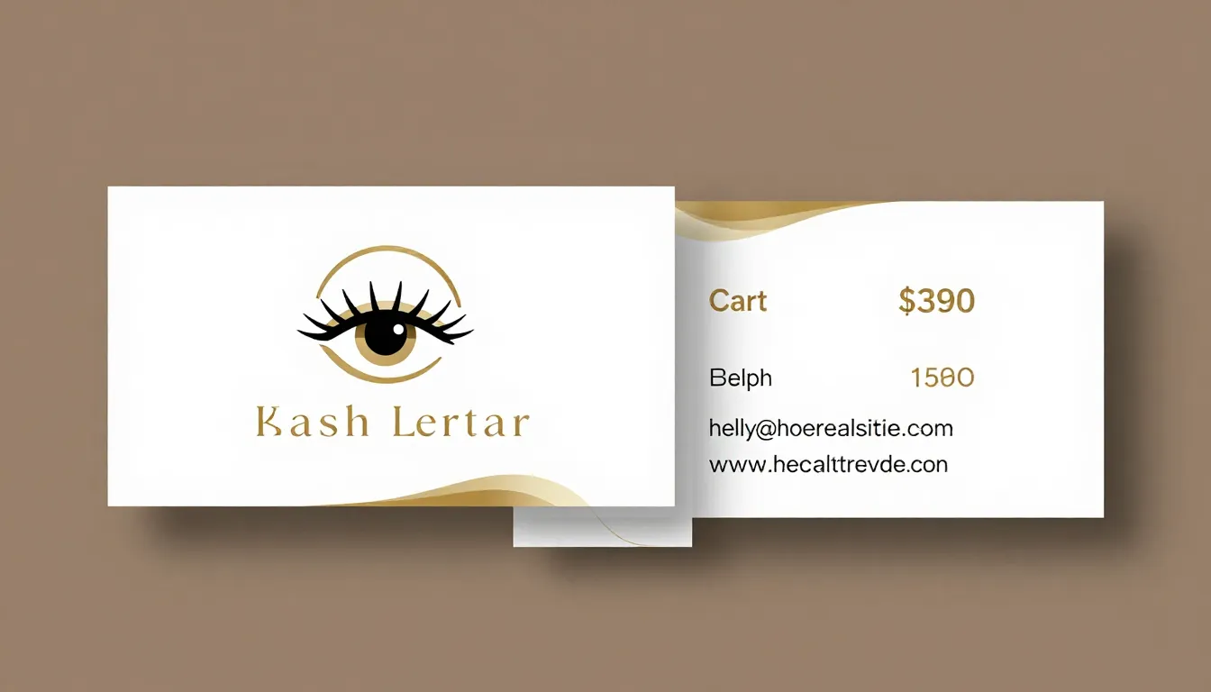 Double-sided business card design for a lash artist, front s...