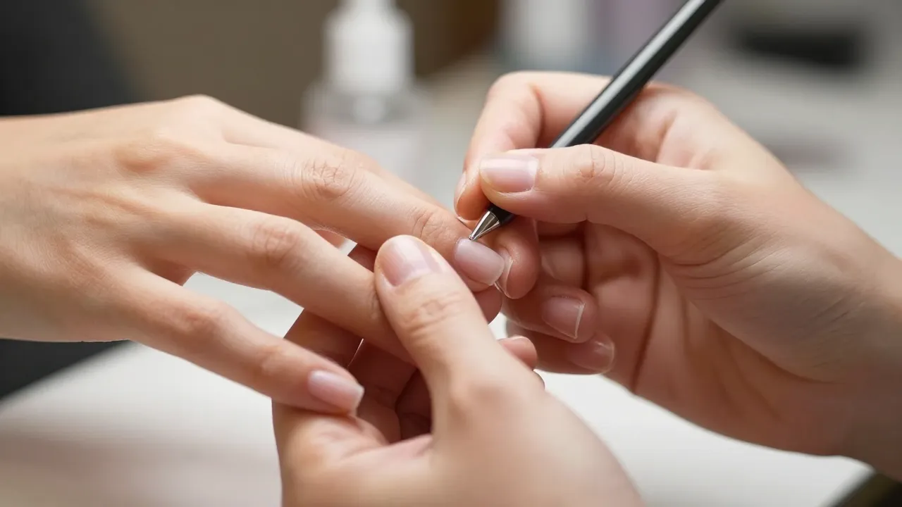 Close-up of a master's hands performing a perfect manicure w...