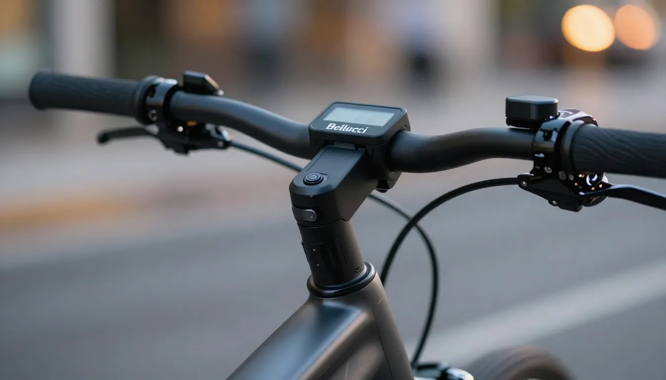 Close-up of a premium electric bike handlebar and digital di...