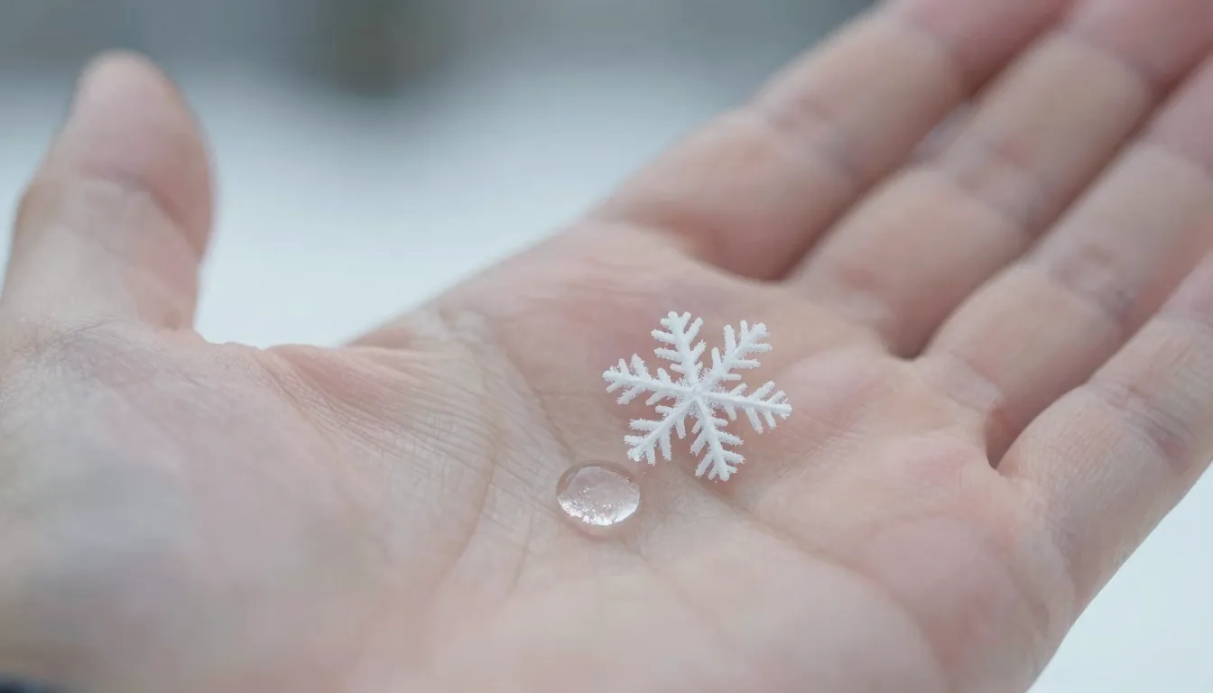 Macro photography of a single, perfect snowflake melting on ...