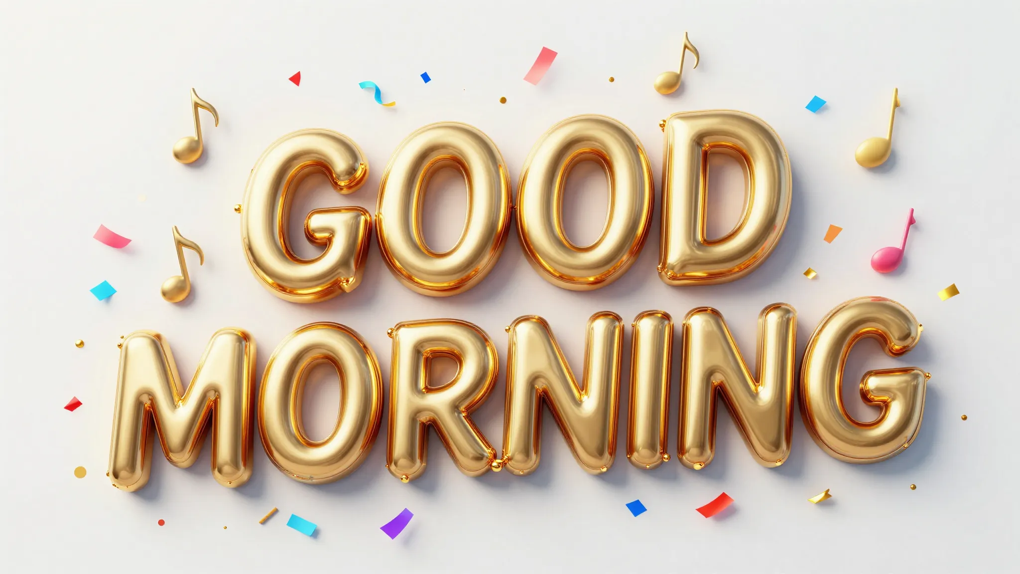 Vibrant typography 'GOOD MORNING' in 3D liquid gold style, e...