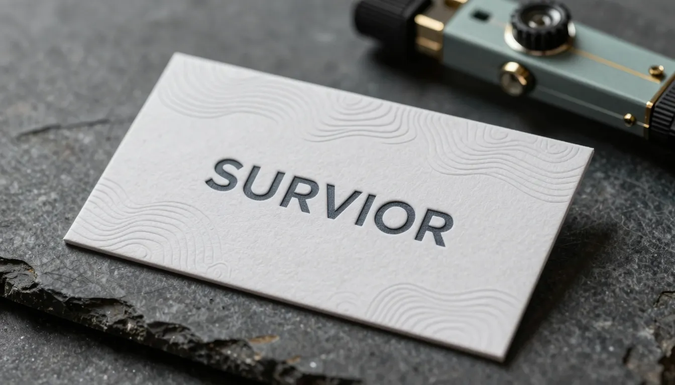 Close-up of a premium business card for a surveyor, matte fi...