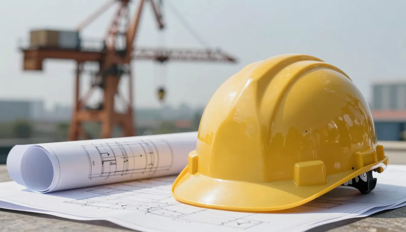A close up of a golden construction helmet resting on a pile...