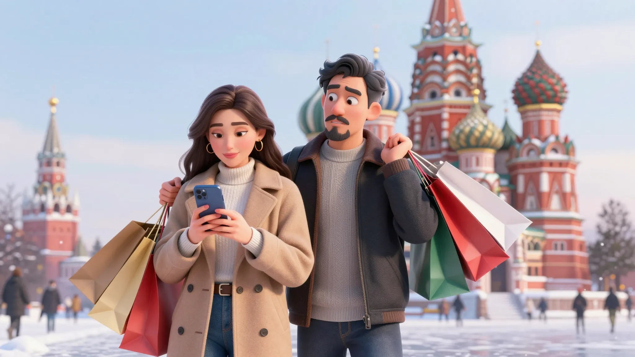 A funny high-quality 3D digital art of a Kyrgyz couple in Mo...