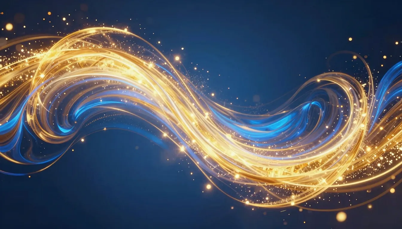 Abstract representation of energy and joy, flowing golden an...