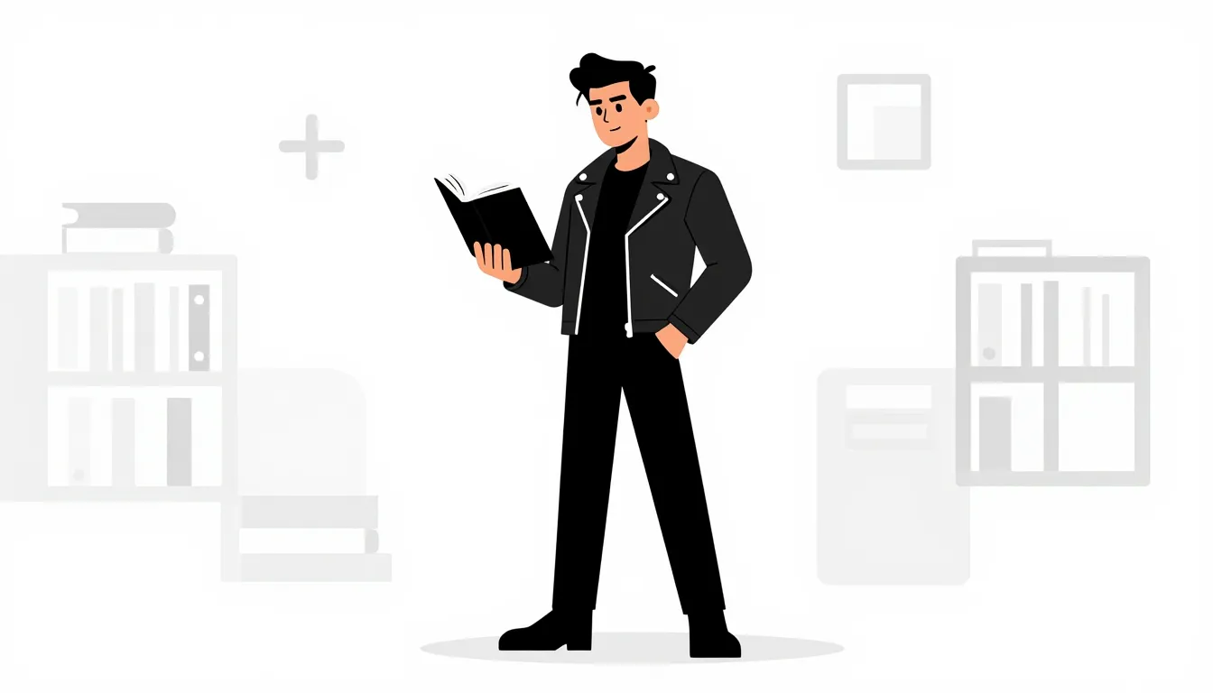 Full body 2D vector illustration of a cool guy with dark hai...