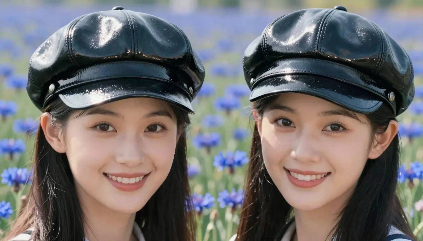Two elegant Chinese women with gentle joyful smiles in a blu...