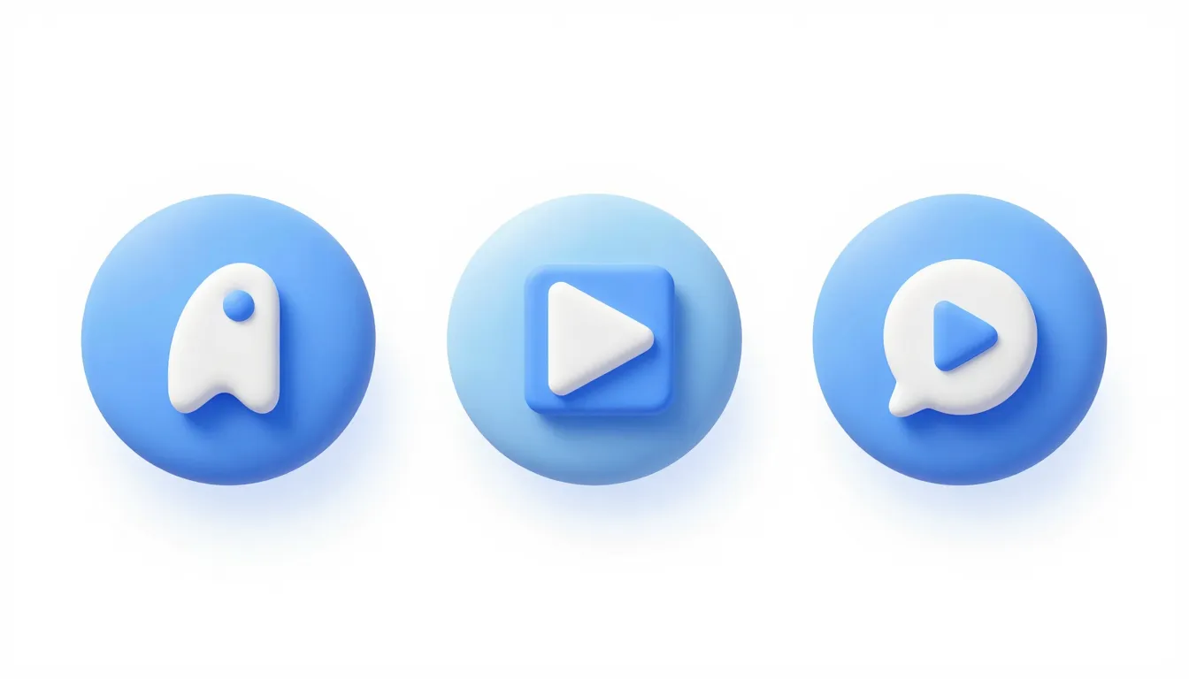A series of three consistent icons for a mobile app, minimal...