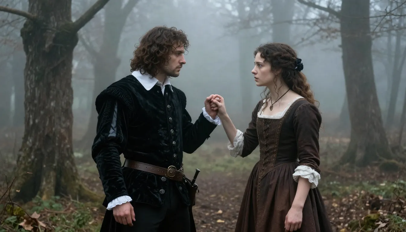 A dramatic encounter in a foggy 16th-century French forest b...