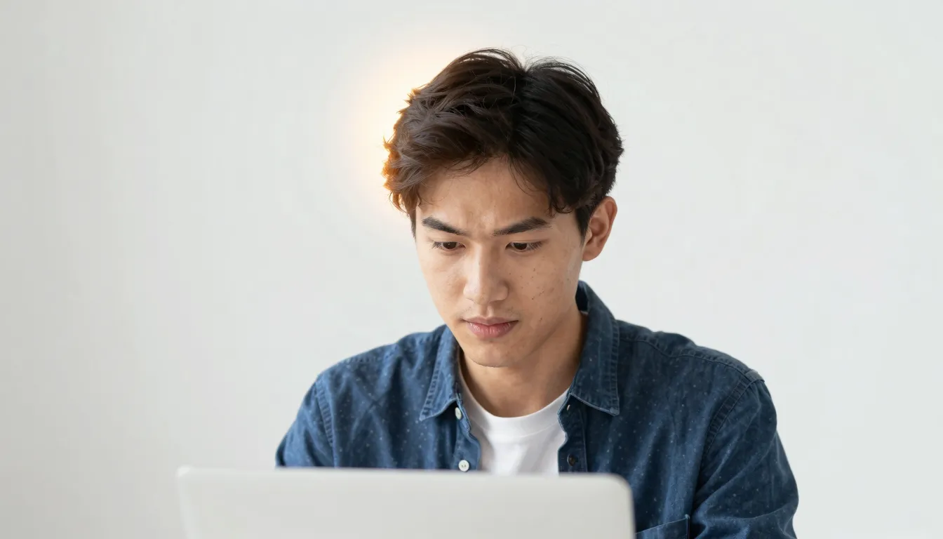 A focused young professional or student working intensely wi...