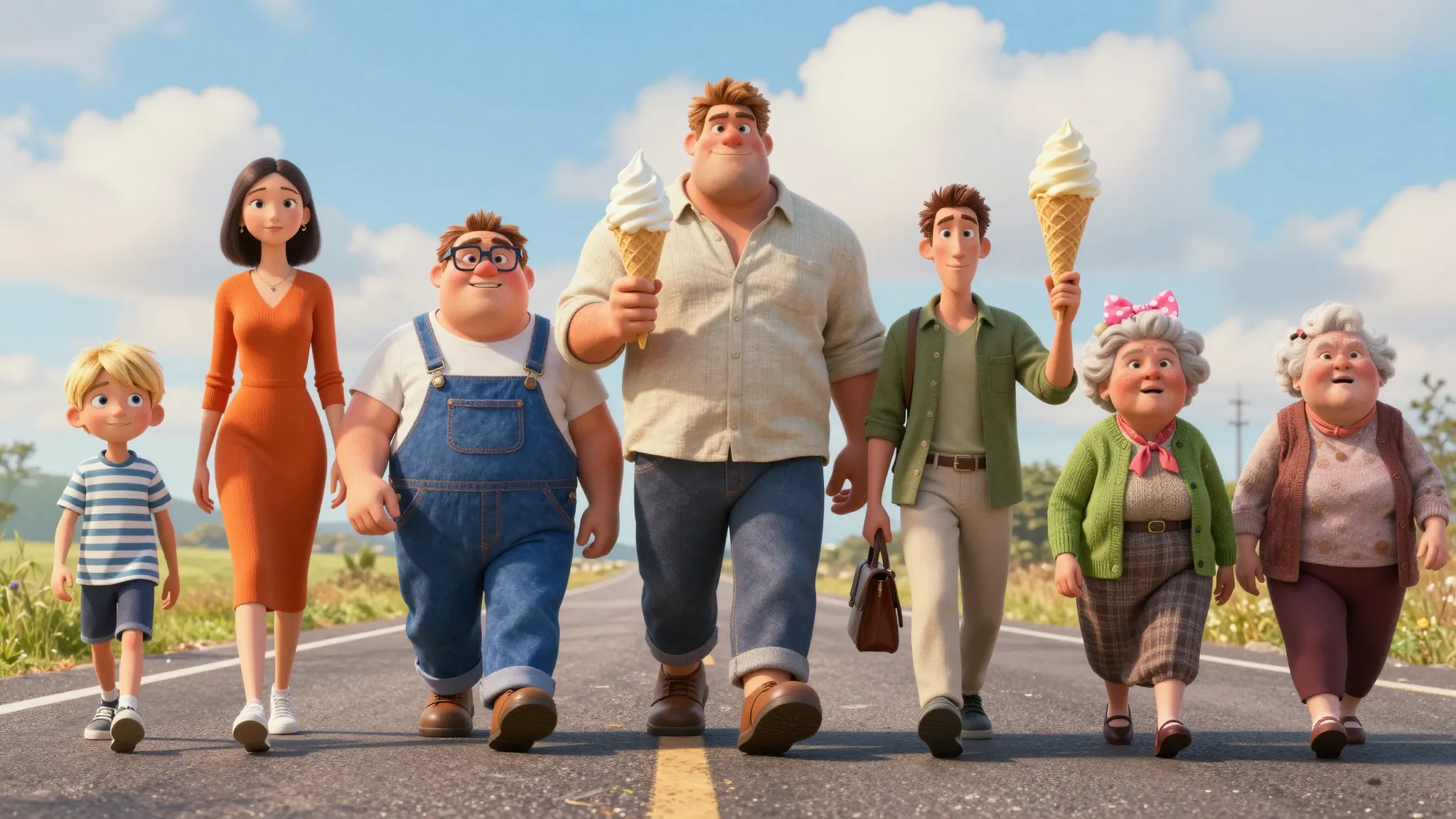 Full body shot of 8 diverse people as realistic versions of ...